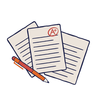 papers that appear to be tests with a grade on it